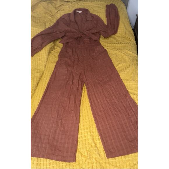 Women’s Fall Winter Jumpsuit Long Sleeve Front Tie Orange Size Large - Picture 6 of 14